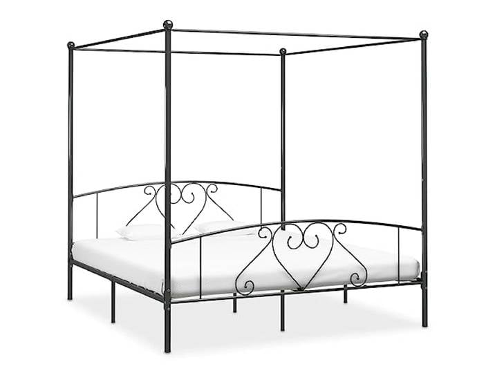 YNGBHFNOP Metall Himmelbettgestell mit Vorhangrahmen Grau 180x200 cm Himmelbett Gestell Grau Metall 180x200 cm Massiv Stabil mit Vorhangrahmen fuer Schlafzimmer Dekor