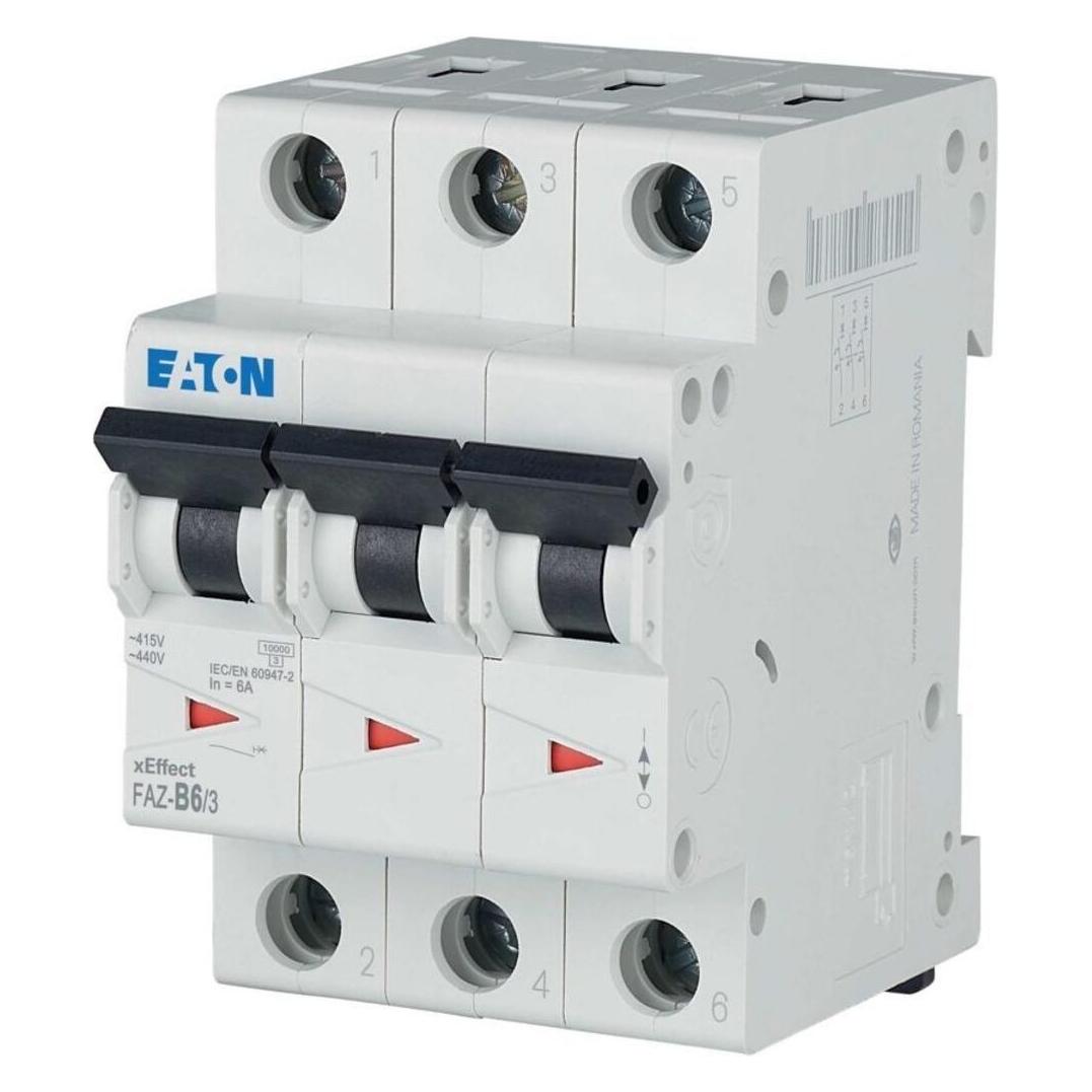 Eaton Circuit Breaker, B Curve, 6A, 3-Pole (FAZ-B6/3)