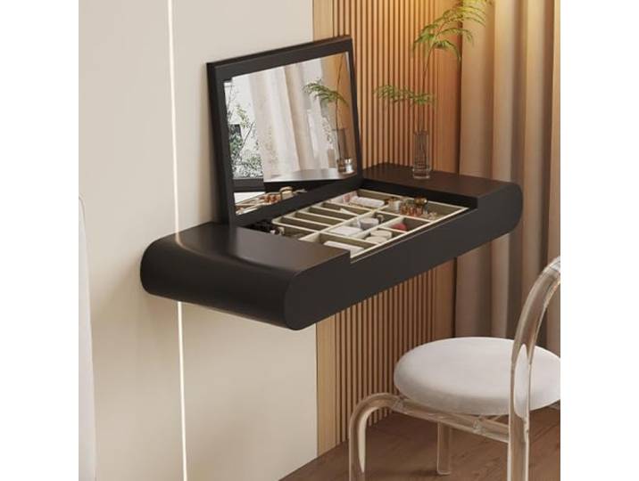 PGZMDTWI Schwebender Schminktisch, Wandtisch aus Holz, Spiegel Platzsparendes Design mit Verdecktem Spiegel für Kleines Schlafzimmer, Wohnzimmer und Arbeitsbereich(A,80 cm31.50 in)