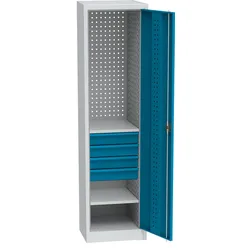 KOVOS Schmaler Werkstatt-Schubladen-Werkzeugschrank, 2 Einlegeböden, 4 Schubladen, verschweißt, 505 x 500 x 1950 mm