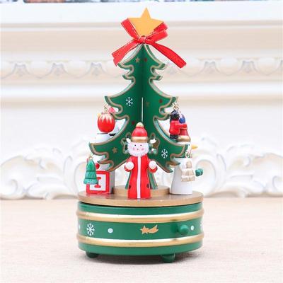 Snug & Styled Wooden Christmas Tree Music Box Rotating Holiday Decor Gift green