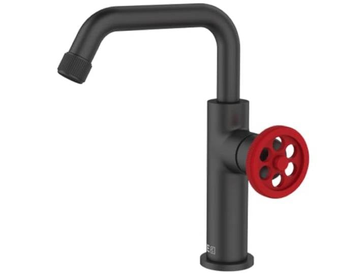 Essebagno Indus mitigeur lavabo bas noir et manette rouge