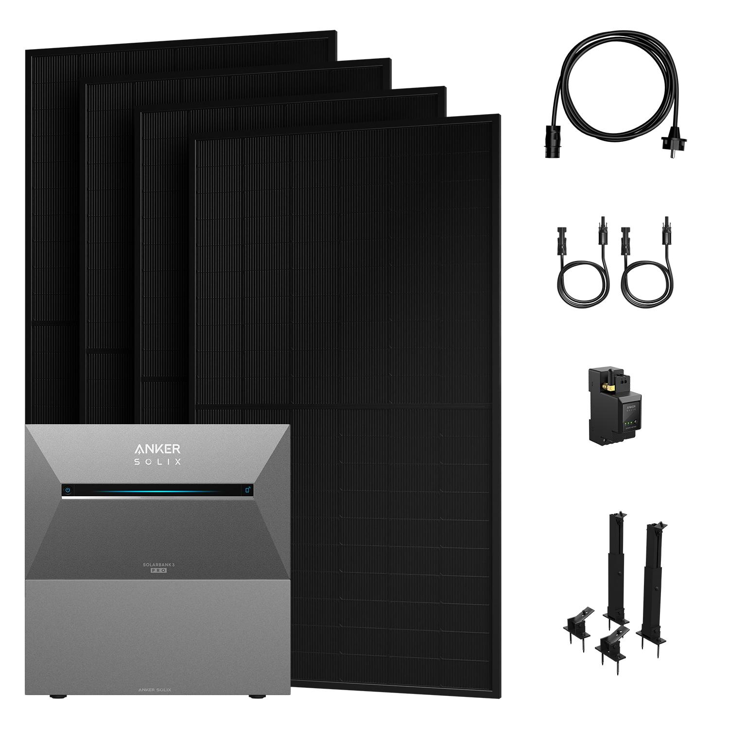 Anker SOLIX Solarbank 3 E2700 Pro und BP2700 Erweiterungsakku mit 2000W Solarmodule, Smarter Zähler und 4x Fassaden/Flachdach Halterung, 0% VAT