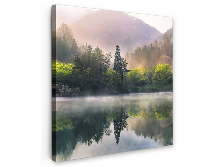 LEINWANDBILD Natur - Bäume - Berge - See - Wasser Wandbild Wohnzimmer 50x50 cm
