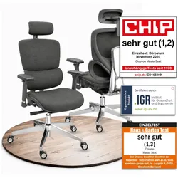 CLOUVOU MasterSeat, ergonomischer Bürostuhl, höhenverstellbare Rückenlehne mit thermoregulativem Bezug, 4D-Armlehnen, 3D-Kopfstütze, Anthrazit