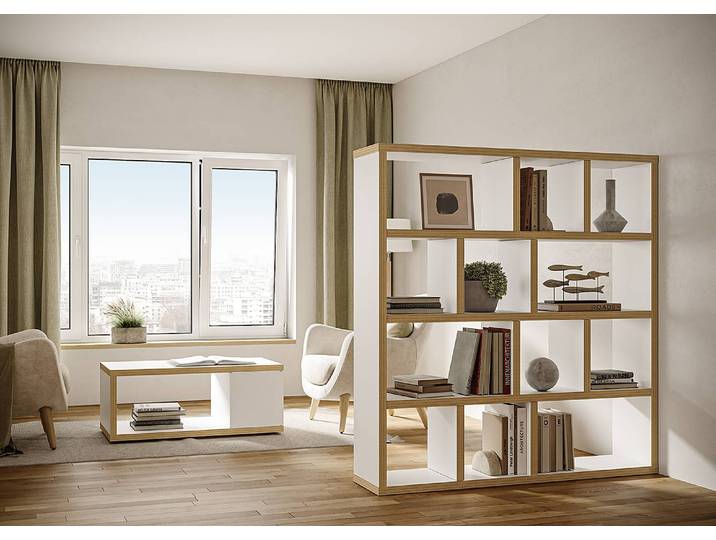 Regal MDF Mitteldichte Holzfaserplatte , furniert & lackiert Weiß/Weiß/Hellbraun 150 x 159cm