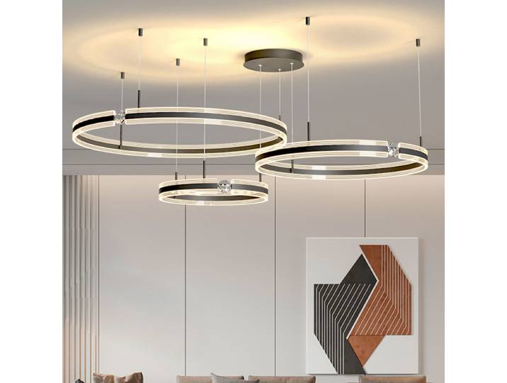 Lampes suspendues LED minimalistes, éclairage domestique, anneaux brossés, lustre monté au plafond, lampe suspendue ronde, lampe d'art en acrylique