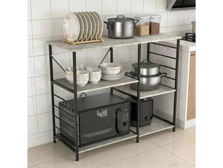 JEOBEST Étagère de Cuisine Meuble de Rangement Support pour Four à Micro-Ondes en Bois Desserte de Cuisine avec 5 Tablettes