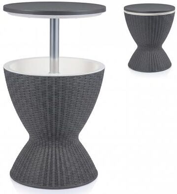Costway 3 Pieces Outdoor Rattan Bar Table with Extendable Tabletop-Gray