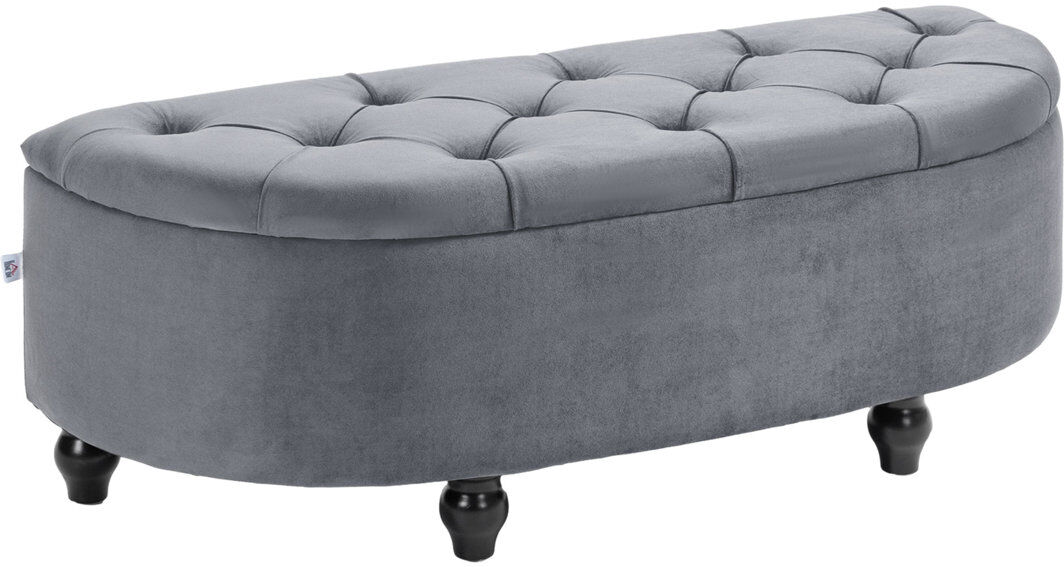 ClassicLiving HOMCOM Semi Circle Storage Ottoman Bench Tufted Upholstered Dark Grey 45cm H X 118cm W X 45cm D