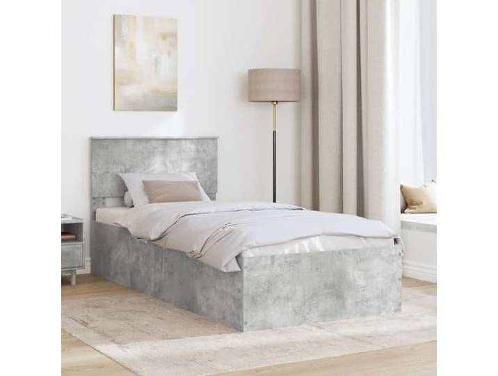 KTHLBRH Bettgestell mit Kopfteil, Zementgrau, 100 x 200 cm Technisches Holz, Lattenrost, modernes Design, Rahmen und Kopfteil im Lieferumfang enthalten