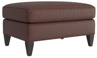 Cameron Leather Ottoman - Chocolate Leather, Chocolate Walnut - Ballard Designs