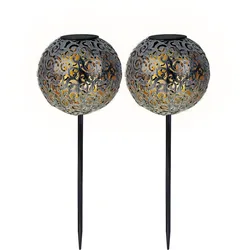 Solarleuchte Solarkugel für Außen silberfarben Stecklampe orientalische Lichteffekt und Erdspieß, 1x LED 3000 Kelvin, DxH 18,5x54 cm, 2er Set