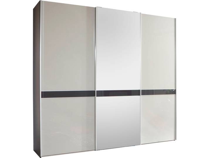 Schwebetürenschrank WIEMANN Rialto , grau (kieselgrau, glas, graphit, glas, kristallspiegel), B:278,9cm H:236cm T:67cm, Schränke, Schwebetürenschrank, hochwertige Glas- und Spiegelfront mit Querriegel