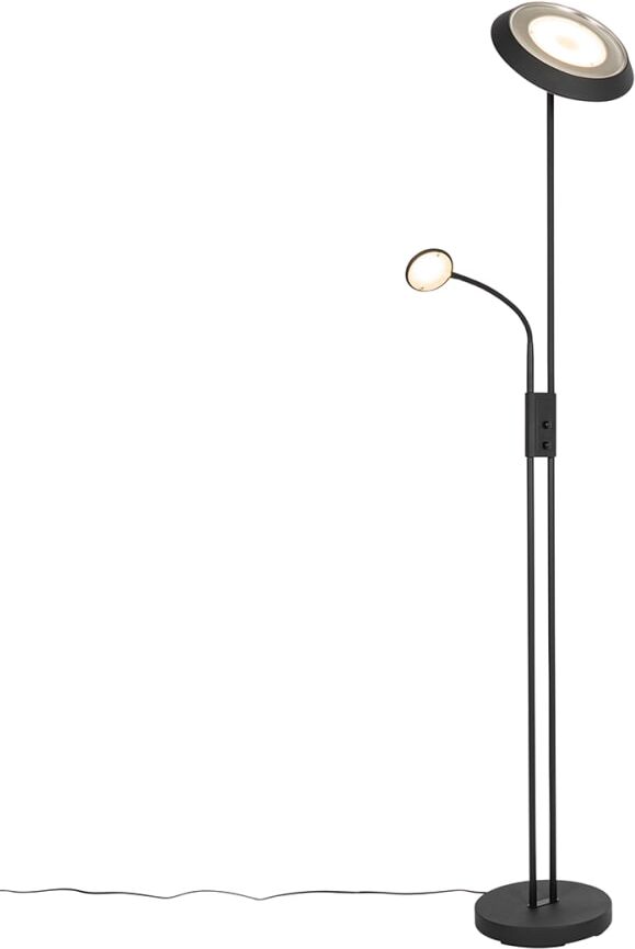 QAZQA Lampadaire noir avec led et liseuse orientable Noir 30x180cm