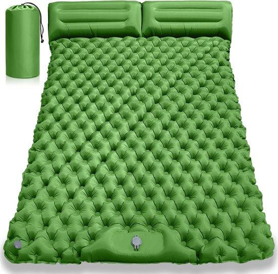 Dubbele opblaasbare slaapmat voor volwassenen met ingebouwde voetpomp - Groen - 200 x 125 cm