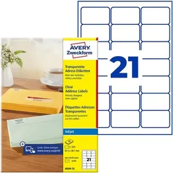 Avery Zweckform Transparente Adressetiketten »J8560-25« 63,5x38,1 mm Inkjet transparent