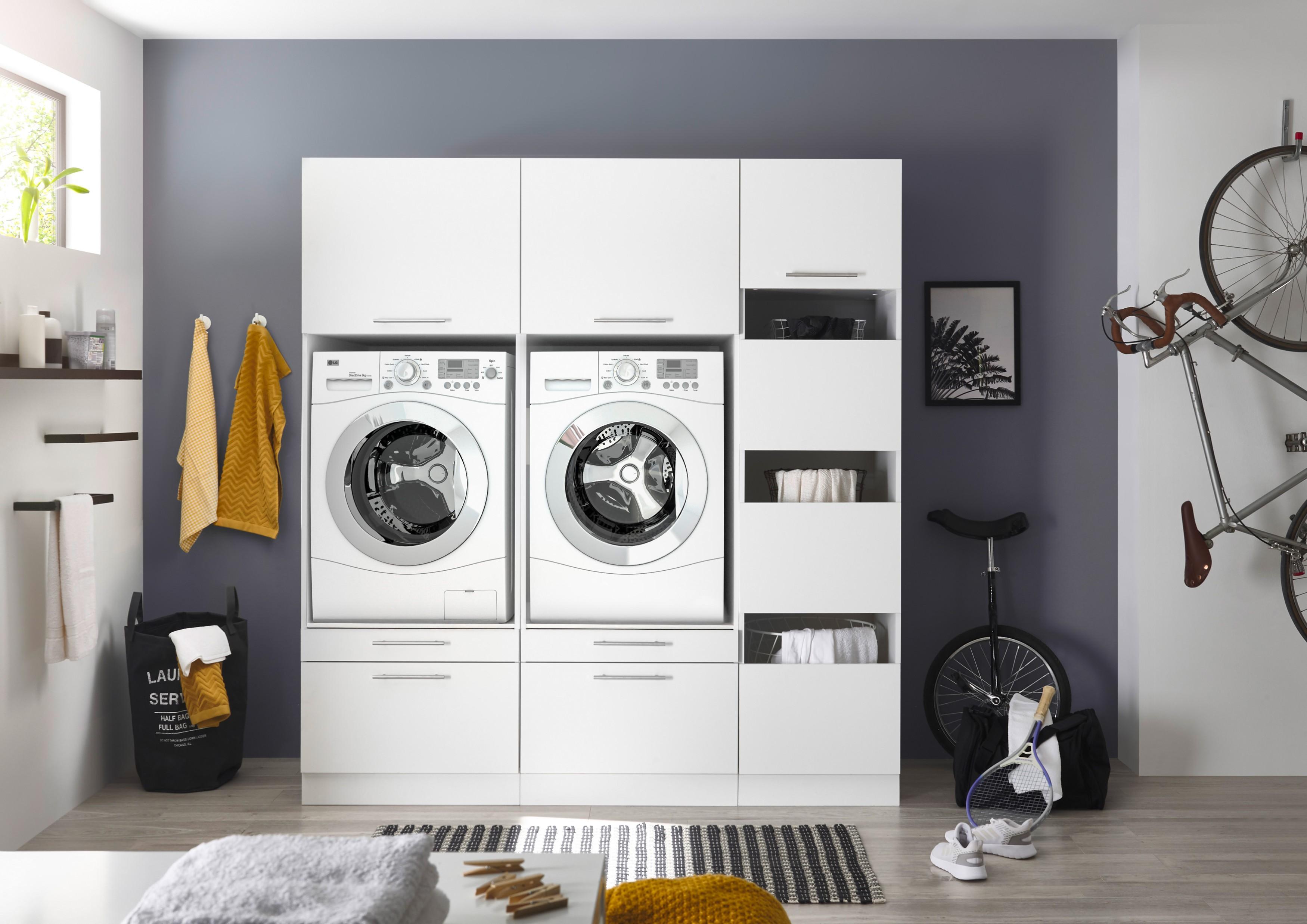 Waschmaschinenschrank Trockner Schrank Wäscheschrank 185 cm Weiß Clara Respekta