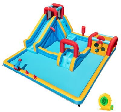 Costway Inflatable Double Water Slide Park 9-in-1 Giant Bounce House 680W Blower Included