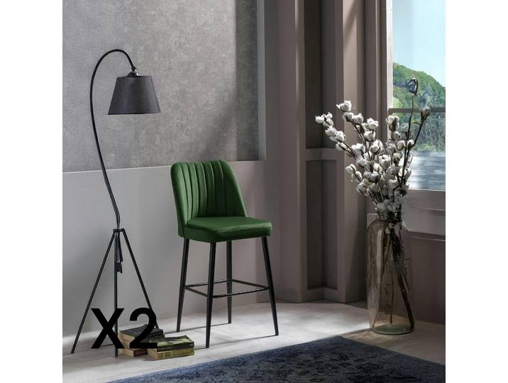 Tabouret de bar confort en tissu velours (lot de 2) ROSARIO - Vert
