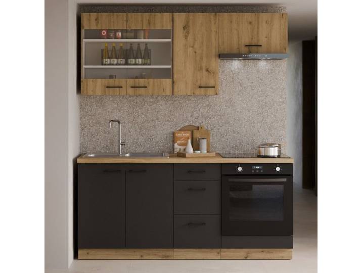 Cuisine complète moderne noir et bois 180cm ODESSA
