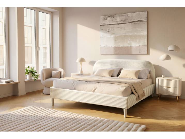 Polsterbett OTTO HOME MARIANA , creme, B:193cm L:210cm, Betten, Polsterbett, 180 x 200 cm Bettrahmen, im trendy flauschigem Breitcord