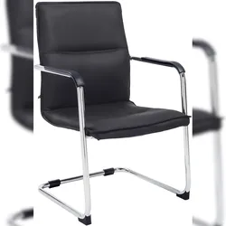 DELUKE® Besucherstuhl SEATTLE - 92x56x60cm, Schwarz | Kunstleder | Metall Gestell | Konferenzstuhl Wartezimmerstuhl