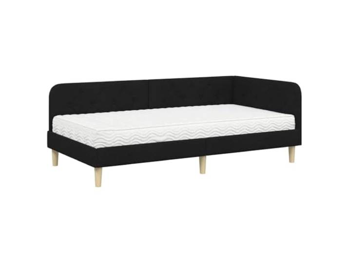 PUGYNBK Eck-Bettgestell, Schwarz, 90 x 190 cm, Stoff Fester Lattenrost, Polyester, atmungsaktiv, L-Design, einfache Reinigung, für Wohnungen