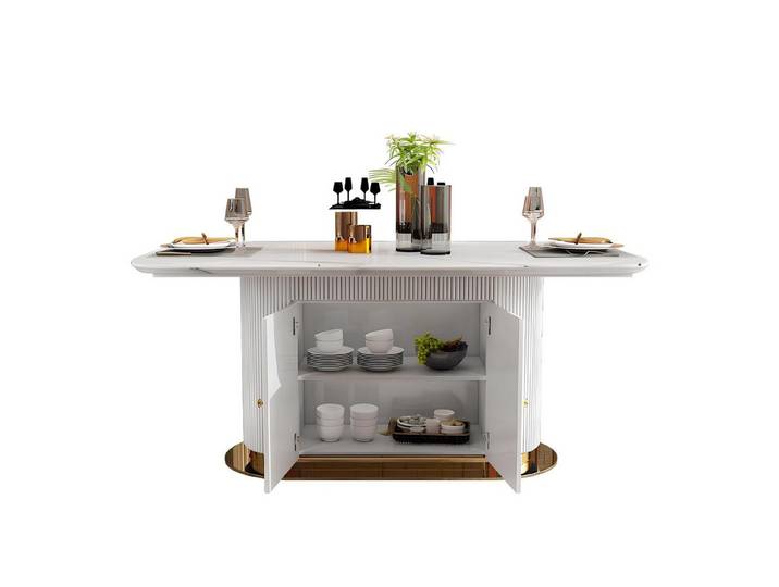 Xlmoebel Esstisch Ovaler Luxus-Esstisch aus Edelstahl mit Holz und Steinoptik (1-St., Esstisch), Hergestellt in Europa