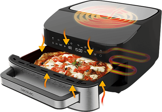 Horno eléctrico pizzas - Cecotec Pizza&Fry; 7000, 7 L, Pantalla táctil, 10 Programas, Piedra para pizza, Doble Resistencia, Negro