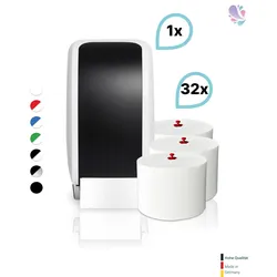 SET: 1x Toilettenpapierspender Doppelrollen Blanc Cosmos verschied. Farben + 32 Toilettenpapierrollen Long Life 3L - PRODUKTSET