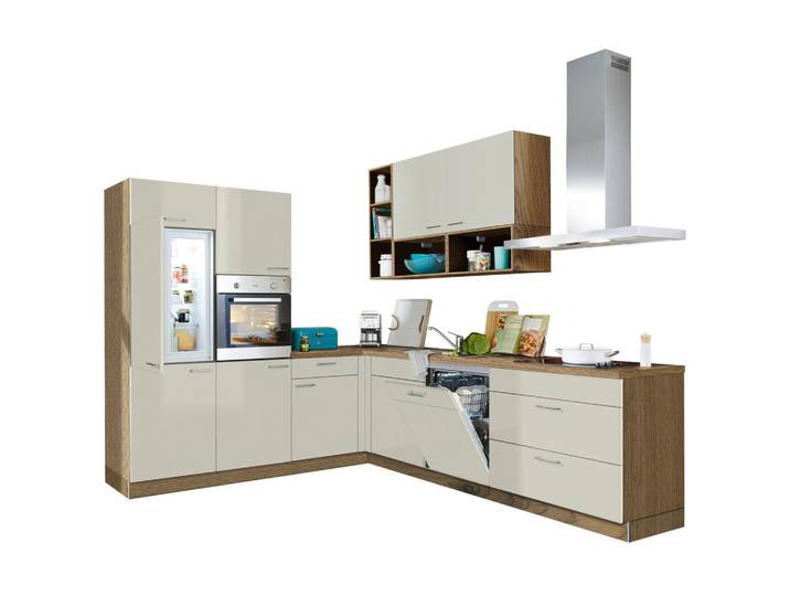 Welnova Eckküche Star, Eichefarben, Hellgrau, L-Form, nur wie online abgebildet bestellbar, 275x245 cm, Made in Germany, in den Filialen individuell planbar, in den Filialen verschiedene Griffe erhältlich, Zusatzausstattung erhältlich, in den Filialen verschiedene Arbeitsplatten erhältlich, Küchen, Küchenzeilen & Küchenblöcke, Eckküchen, Eckküchen ohne Geräte