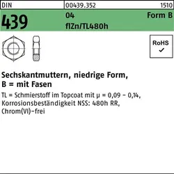 Sechskantmutter DIN 439 FormB BM 6 AU zinkbes. Gleitmittel flZnnc 480h-L 1000St.