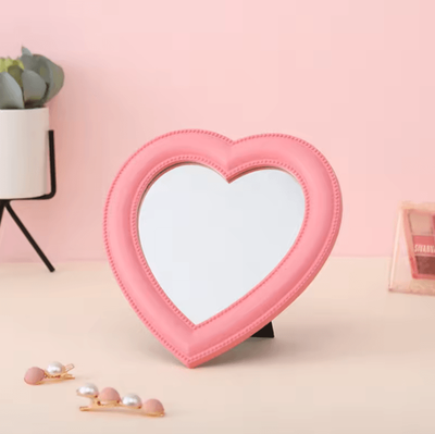 Inspire Curations Heart Shaped Decorative Vanity Makeup Mirror light Pink