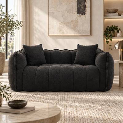 "Homy Casa 66"" Oversized Chenille Bean Bag Loveseat, High-Density Foam Lounge Sofa with Pillow, No Assembly"