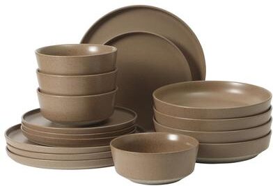 Gibson Elite Overbrook 16-Piece Pottery Clay Stoneware Stackable Dinnerware Set - Plates & Bowls, Reactive Glaze, Service for 4