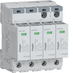 Hager SPE440S Überspannungsableiter 4P T2 TNS Uc 275V In 20kA Imax 40kA