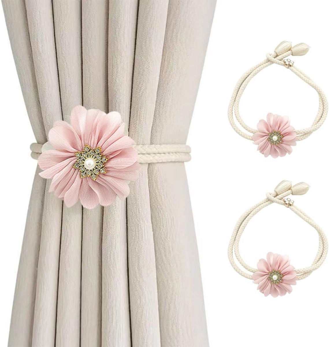 Dailygoods Gordijnclips Bloem - Verstelbare Gordijnbinder - 2 Stuks - Decoratieve Gordijnaccessoire