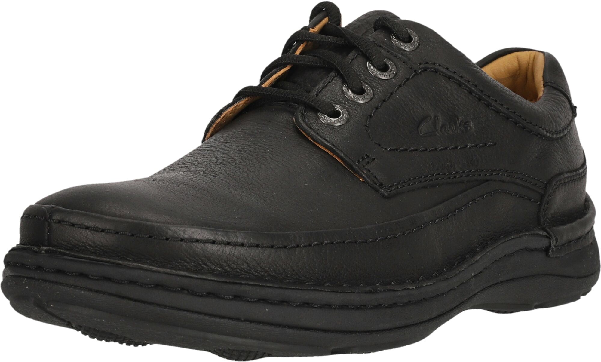 Schnürschuh CLARKS "Nature", Herren, Gr. 41,5, schwarz, Gummi, Leder, Schuhe Schnürschuh, mit super weichem Schaffellfutter