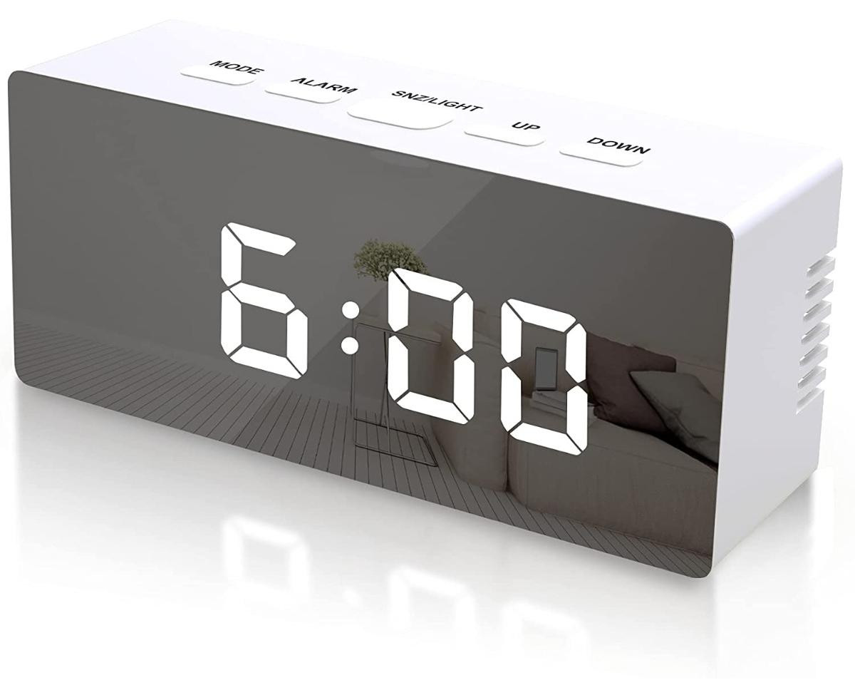 INF Digitale LED-wekker met spiegeloppervlak Wit