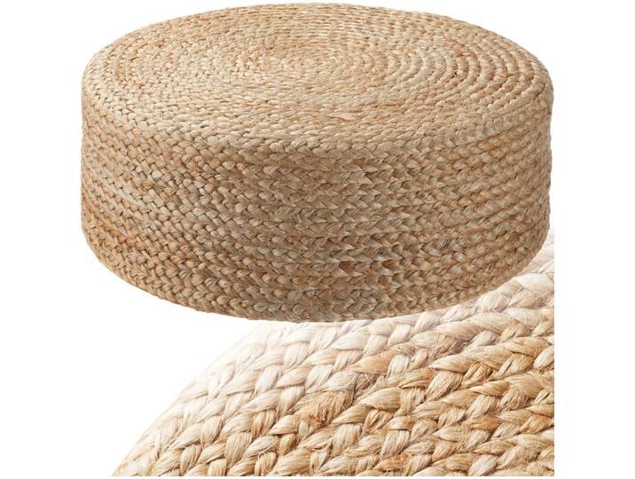 Handgefertigter Pouf Banno Elipse aus Jute, rund, Boho-Stil - beige