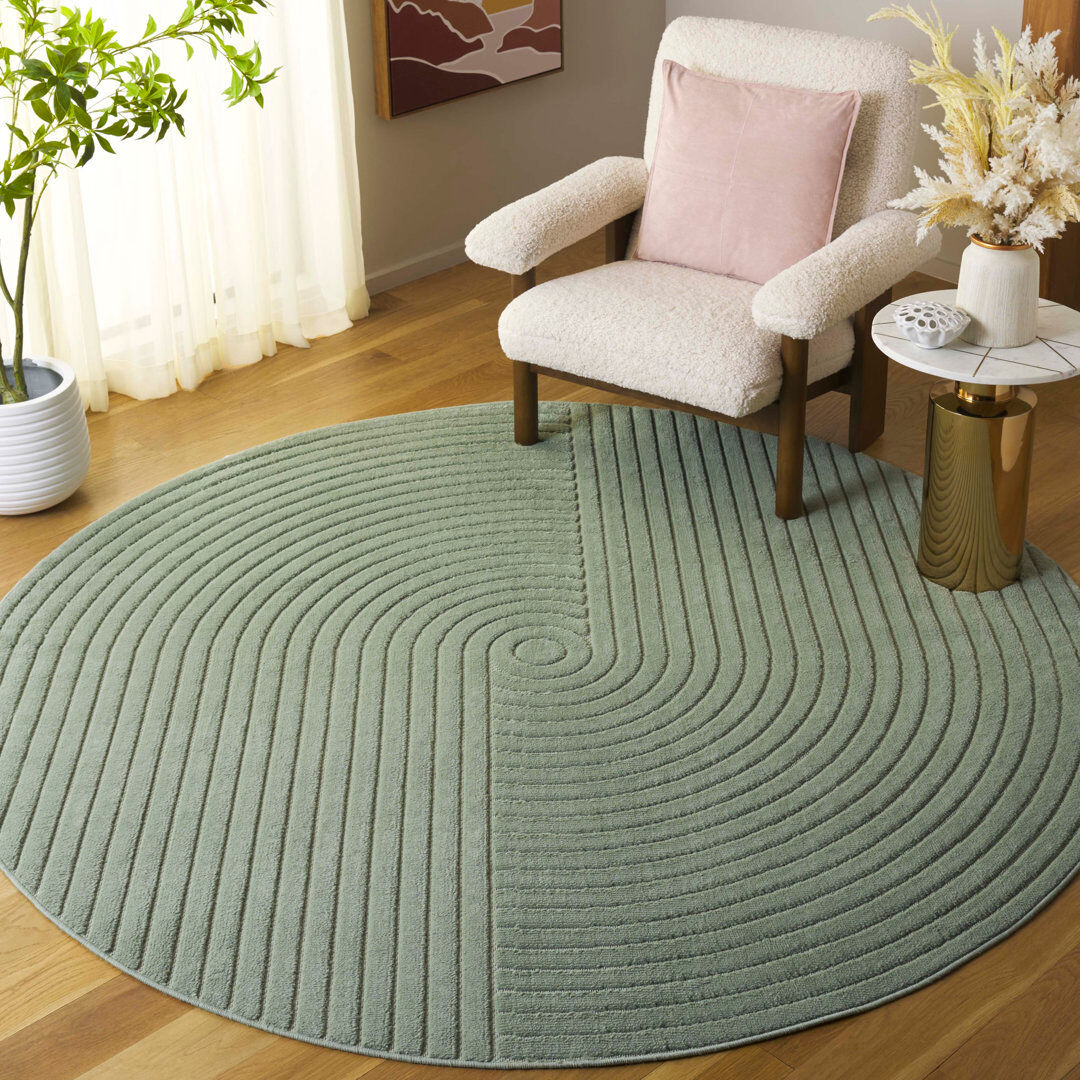 Bloomsbury Market Alis Geometric Area Rug Green Round 201 cm