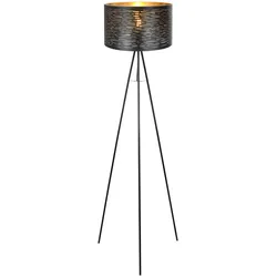 Stehlampe 3-Bein Wohnzimmerlampe Stehleuchte schwarz gold Beistelllampe, Metall Kunststoff, 1x E27, DxH 38x153 cm