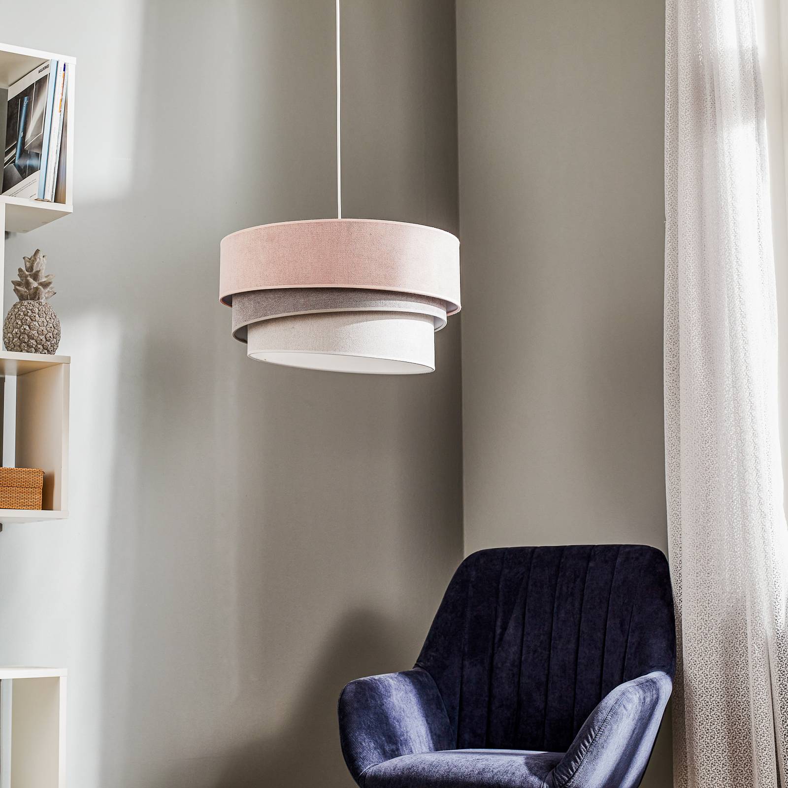 Pendant Light Pastell Trio Duolla, dimmable, Violet / pink / rose, Living / Dining Room, Textile / fabric / silk, Modern, Ceiling Light