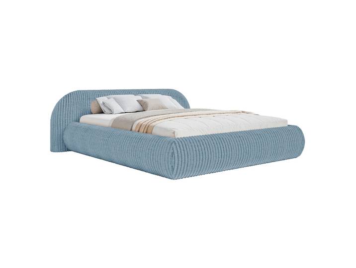 Gepolstertes Bett 140x200 cm Shels Low, blau, dicker Cordstoff