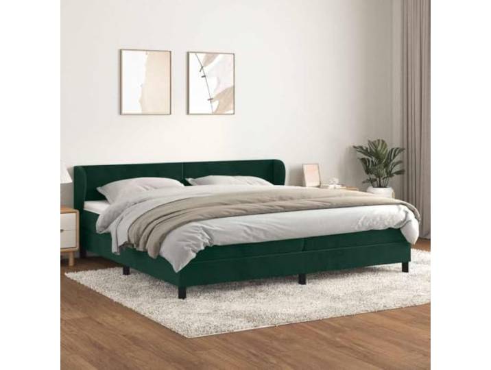 Boxspringbett 200 x 200 cm, Samt Dunkelgrün mit Matratze schlichtes Design Samt (100% Polyester), Taschenfederkernmatratzen, Topper inklusive, höhenverstellbares Kopfteil, fürs Schlafzimmer