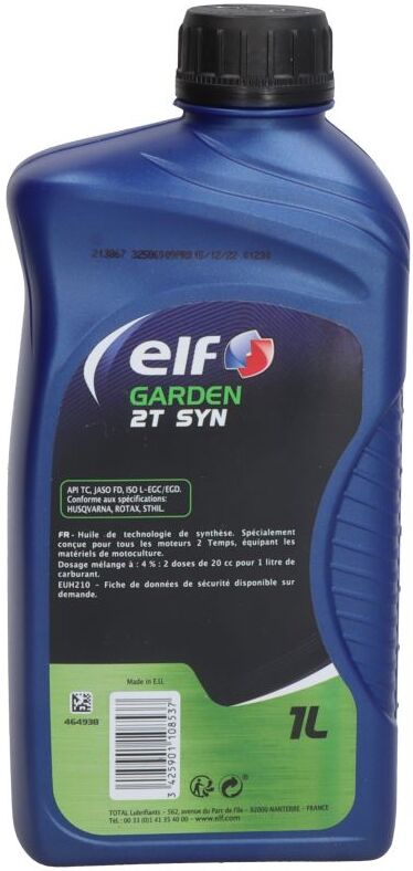 Huile moteur ELF GARDEN 2T SAE30 SYN 1L