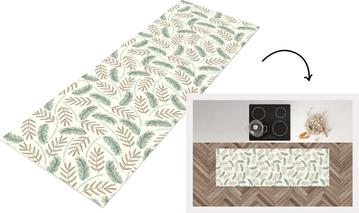Keukenloper Kerst met Takkenpatroon - Vinyl - 150 x 50 cm