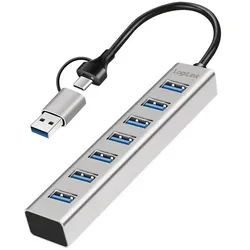 LogiLink USB 3.0 Hub, 4x USB-A, 5 Gbit/s, 2-in-1 Anschlusskabel, Silber