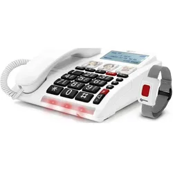 Geemarc CL9000 - 4G Schnurgebundenes Notruftelefon mit Notrufarmband, Telefon, Weiss